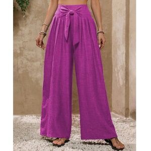 Solid Wide Leg High Waisted Smocked Tie Pants